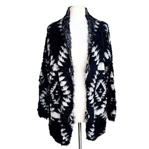 COTTON CANDY Open Cardigan Women’s M/L Black Aztec Fuzzy Long Sleeve Sweater